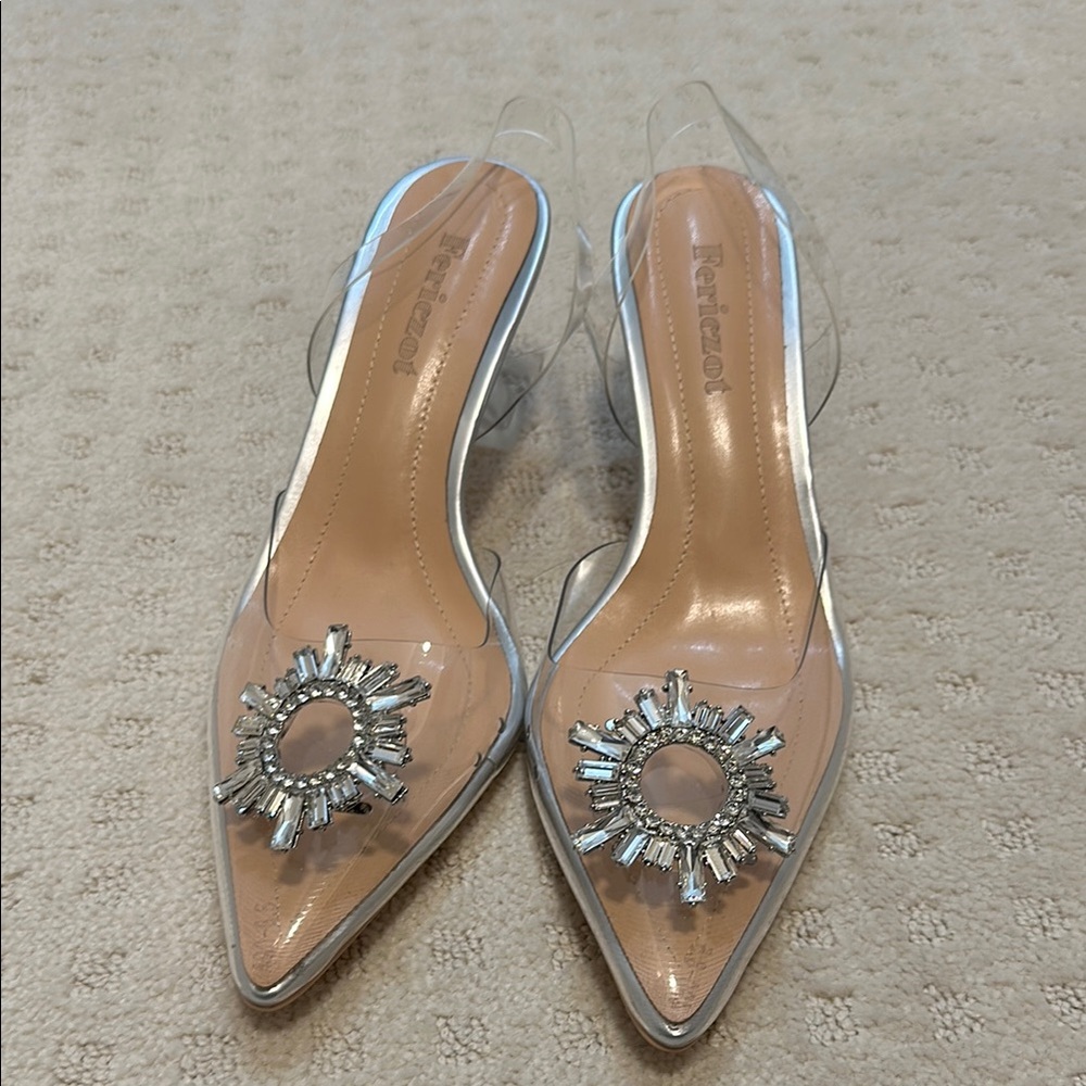 Silver Crystal Embellished Heels with Pointed Toe